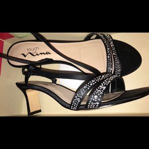 black jeweled heels